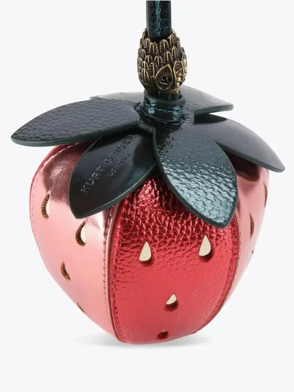 Kurt Geiger NWT Red Strawberry Leather Key & Bag Charm - Picture 2 of 6